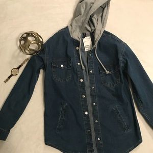 Hooded Denim Button Up